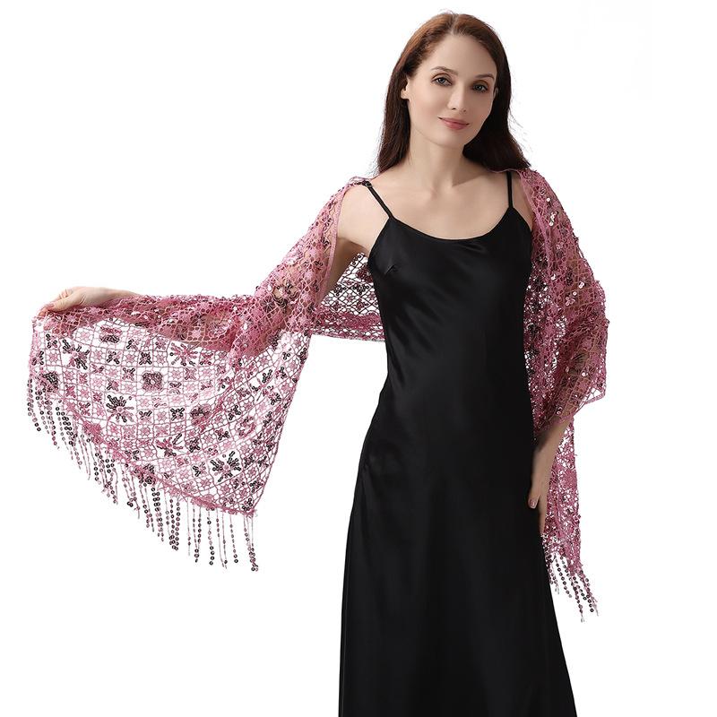 50*180cm with Fringed Women's Sparkling Sequin Lace Deco Scarf, Shawl Wraps For Evening Dress Mesh Shawls Capes For Party