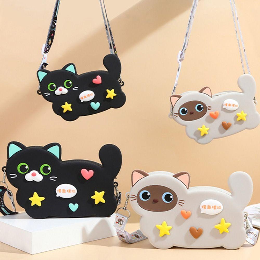 

Силиконовая сумка с изображением черного кота в виде животного и мультяшного кота через плечо, повседневная сумка с изображением сиамского кота на открытом воздухе S-Black Cat