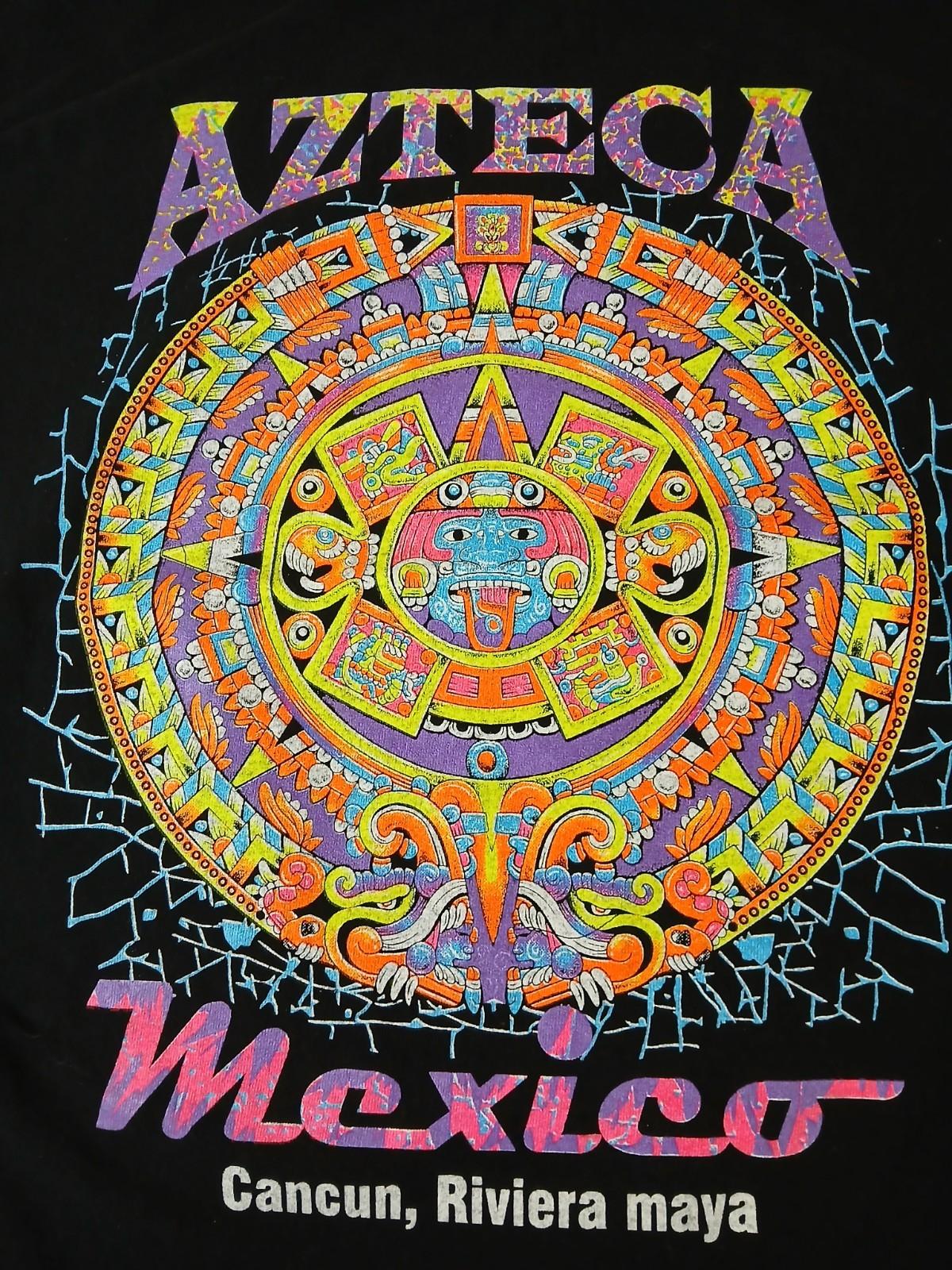 Aztec Azteca Calendar Mexico T-shirt Size XL Souvenir Neon Graphic Shirt Unisex T-Shirt L