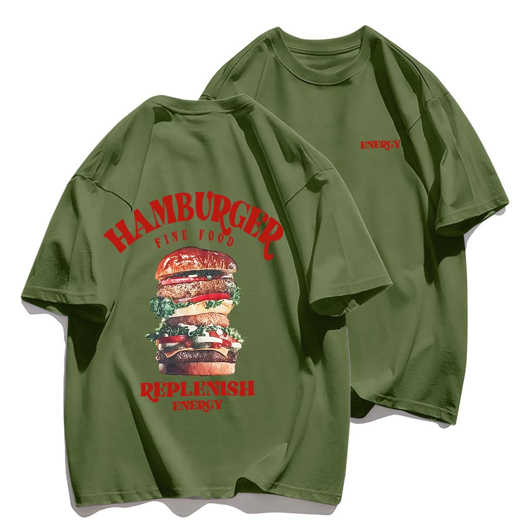 A Huge Hamburger T-Shirt Male Summer Comfortable Tee Shirts Breathable Soft Cotton Crewneck Top Multicolor Hip Hop Clothes