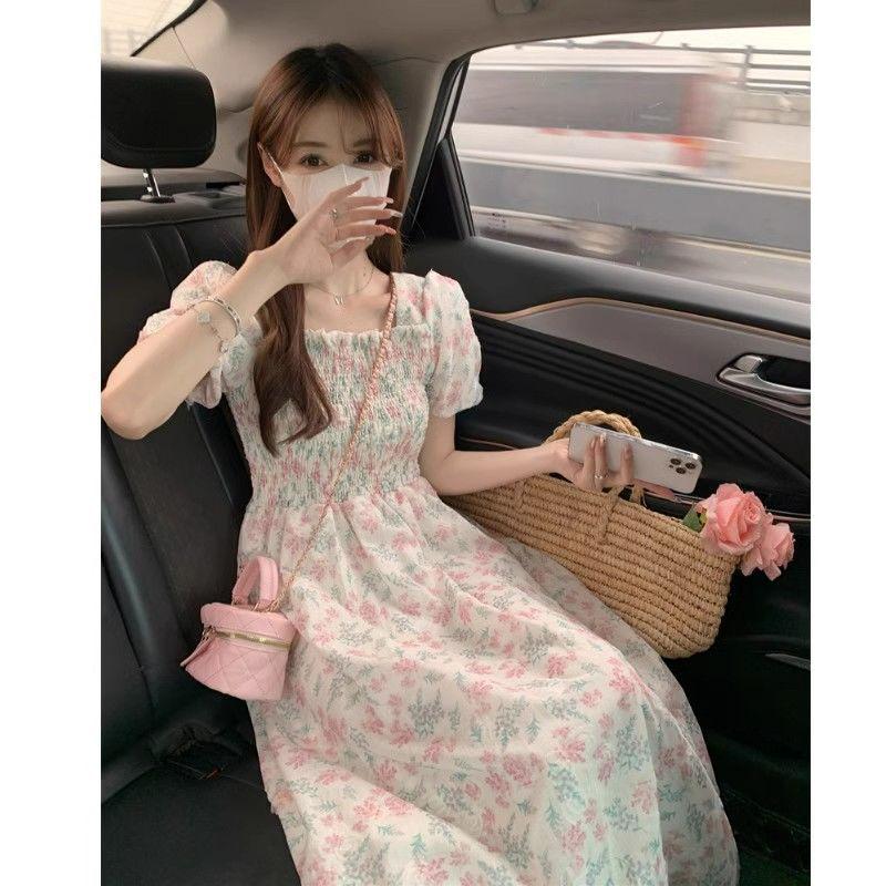 

Summer Floral Square Neck Dress: Cinched Waist, Fairy Style for Students 2XL [130-145 lbs]