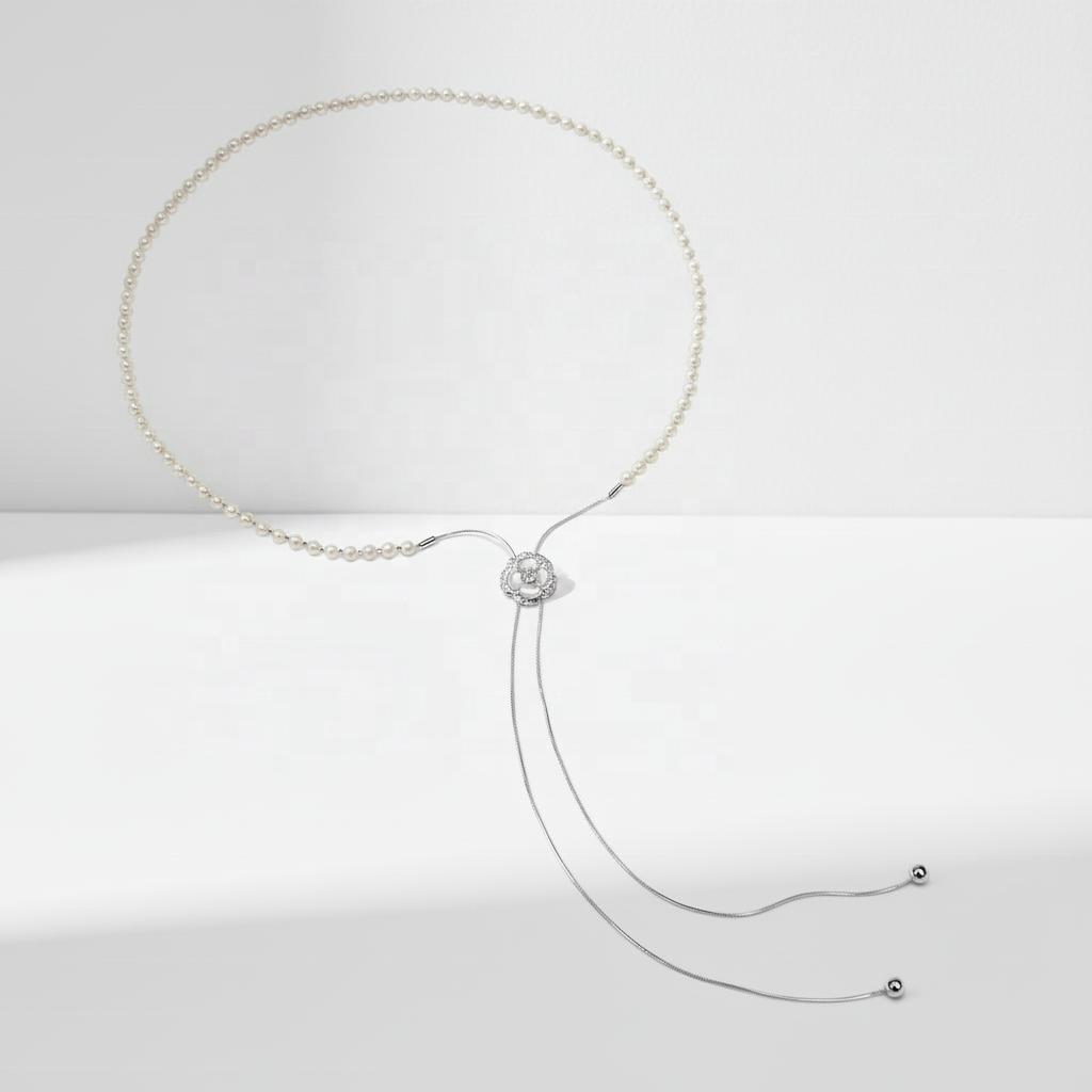 Adjustable Natural Freshwater Pearl Lariat Necklace Dainty White Pearl Y Necklace Sweater Chain for Women