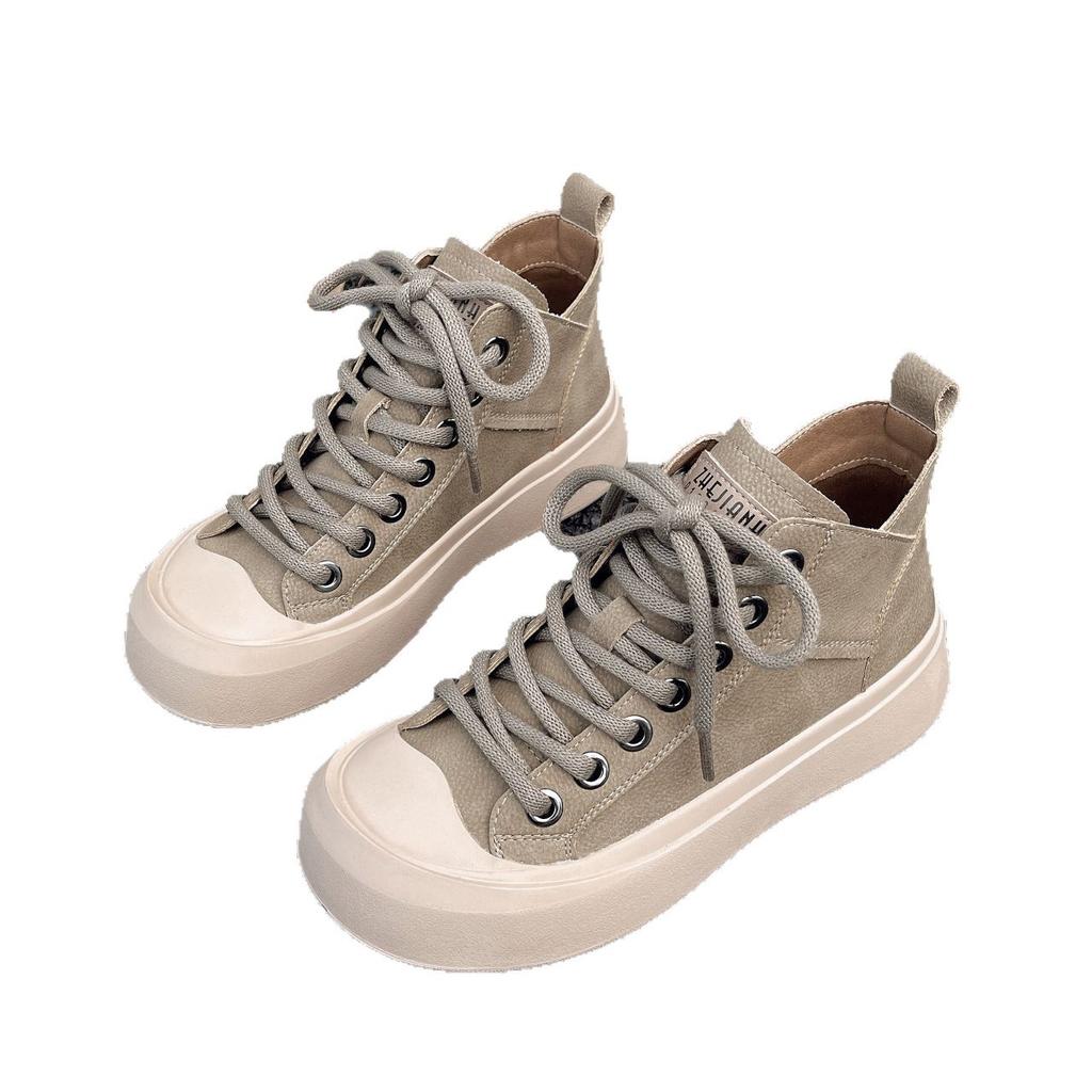 Yueyu leather wear-resistant high-top shoes women's 2025 autumn new retro soft-soled women's shoes versatile sports and leisure board shoes