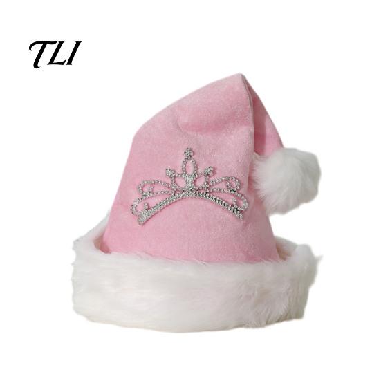Universal Fit Santa Claus Hat Christmas Sparkly Sequins for Adults, Velvet Plush Glitter Bling Skin Friendly Seasonal with Fluffy Pompom Xmas New Year