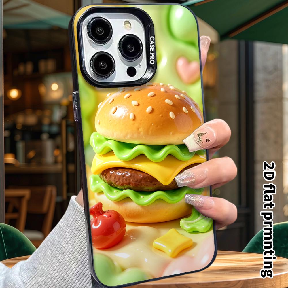 Phone case: 2D flat design, suitable for iPhone 18 17 16 15 14 13 Pro protective case, clay hamburger, perfect Christmas and Halloween holiday gift