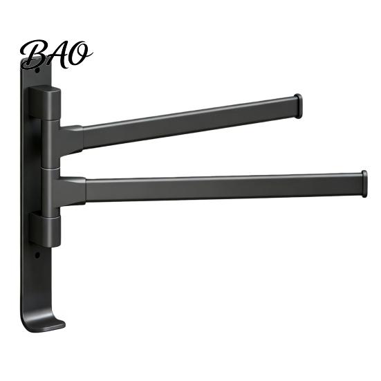 Drill Free Towel Bar Swivel Rack, 180 Degree Rotating Design, Wall Mounted Space Rack for Bathroom Aluminum Swing Holder, Anti-slip Organizer Kitchen