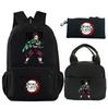 3Pcs/set Anime Demon Slayer Printed Backpack with Shoulder Bag Pencil Case for Teenager Student Large Capacity Waterproof Schoolbag