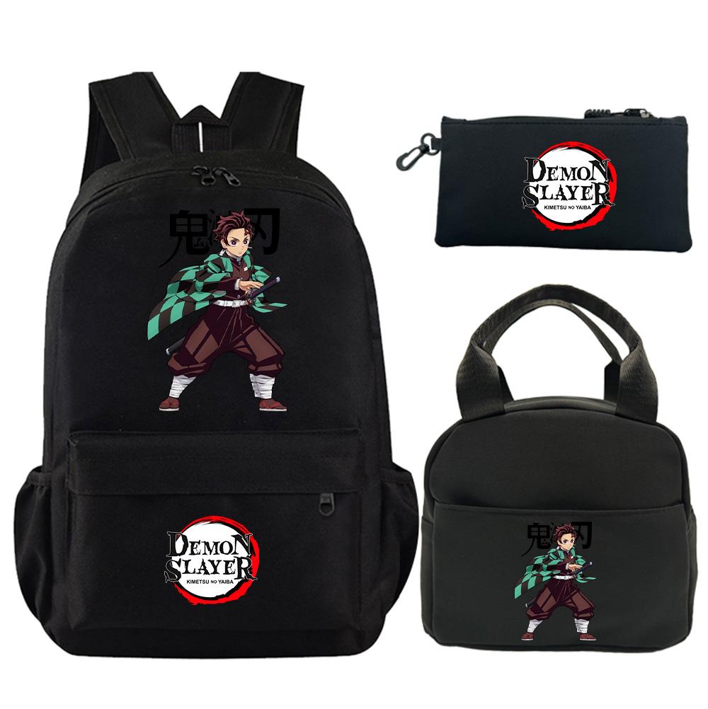 3Pcs/set Anime Demon Slayer Printed Backpack with Shoulder Bag Pencil Case for Teenager Student Large Capacity Waterproof Schoolbag