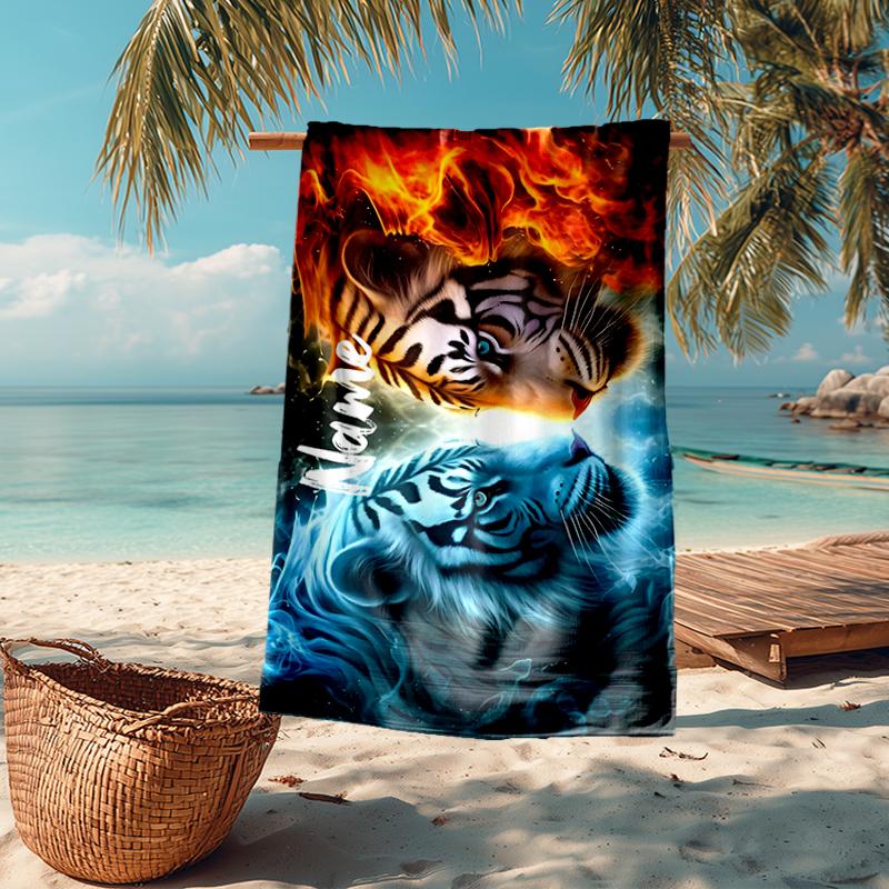 Custom Name Ultra-Soft Beach Towel with Tiger Theme,Ideal for Pool - Camping, Diving - Perfect Travel Essential, Vibrant Beach Towel.