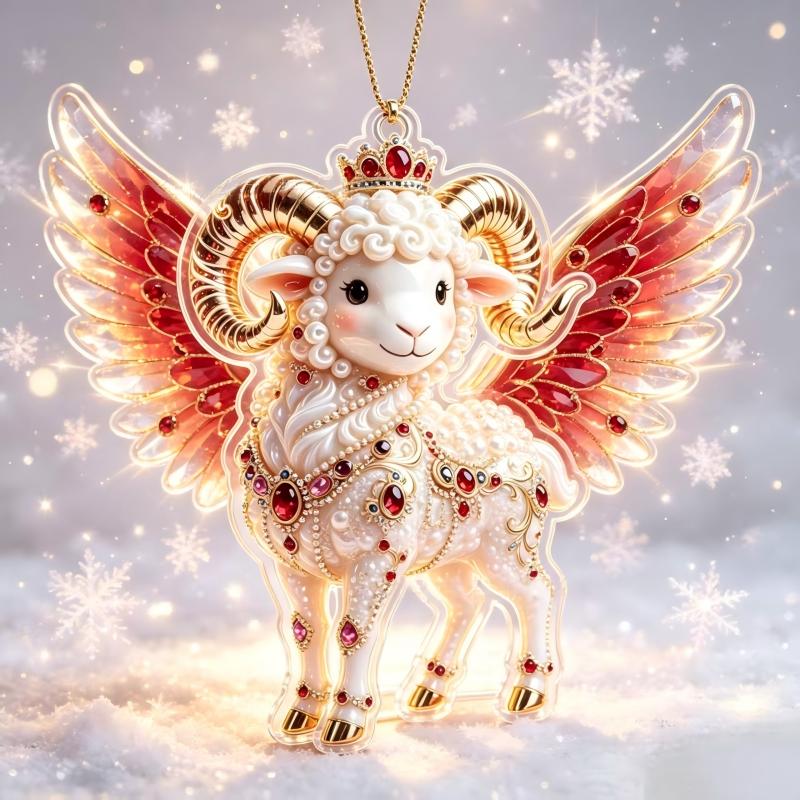 2D Acrylic Goat Hanging Ornament Shining Christmas Tree Hanging Flat Pendants Christmas Xmas Decoration Cute New Year Gifts