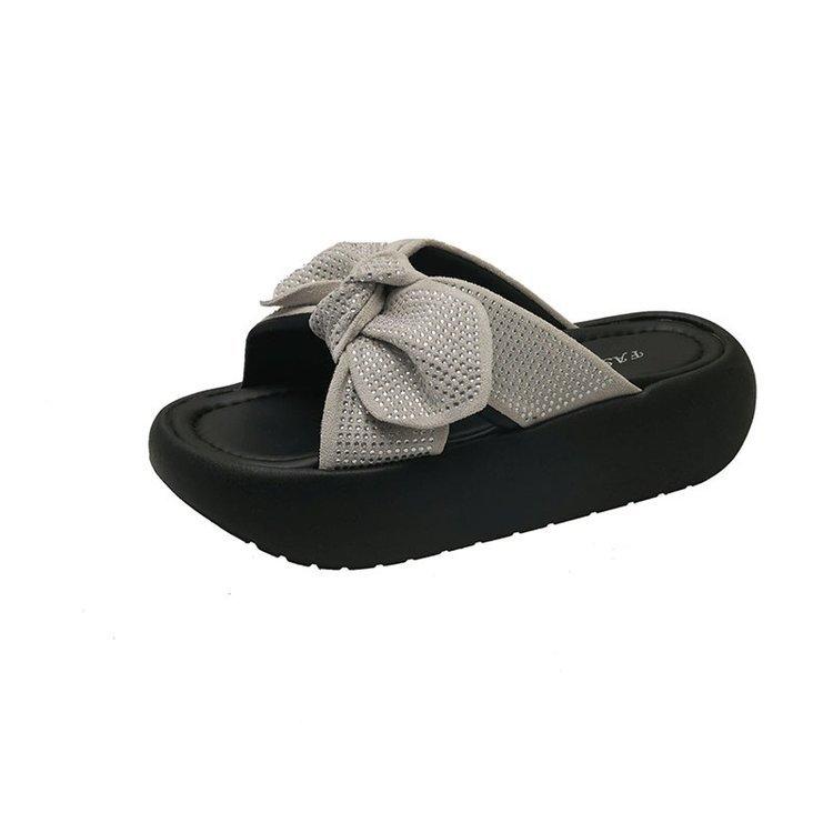 2025 new casual versatile beach shoes fashion bow one-word sandals platform comfortable slippers women's shoes trendy shoes