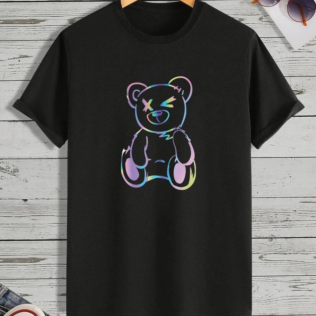 2025 Summer Letter Bear High Quality Printed T-shirt Harajuku Clothing Leisure Street Fitness T-shirt O-Neck women's clothing