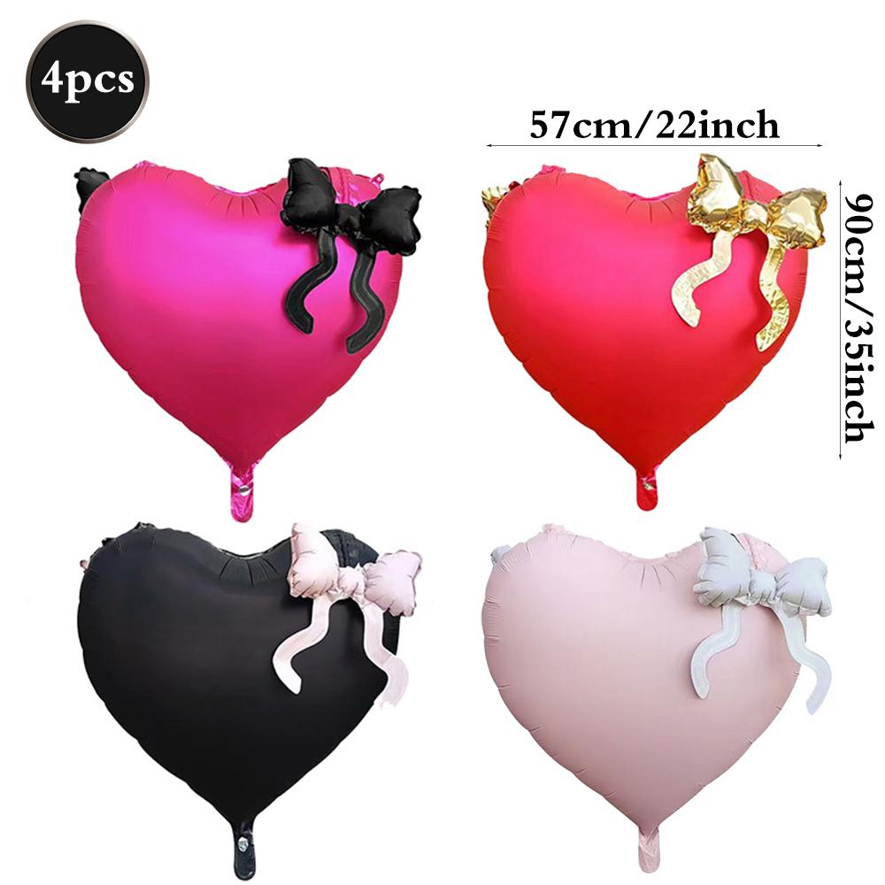 

22inch Pink Red Black Heart Shaped Foil Balloons with Bow Valentines Day Wedding Party Decorations Birthday Baby Shower Balloons Other&22Inch