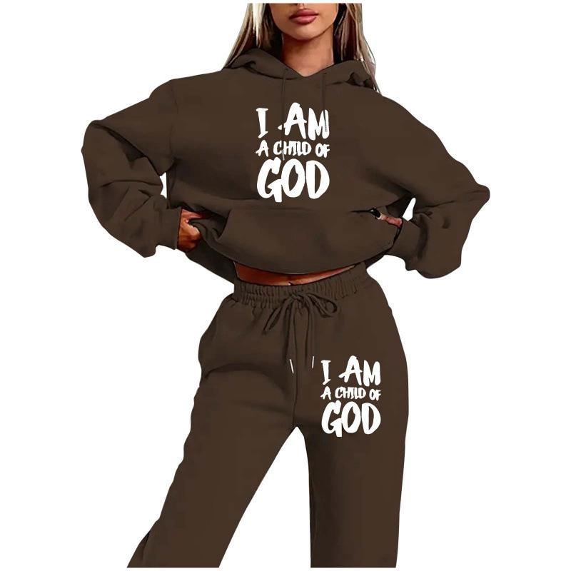 European and American trendy brand fleece sweater sweatpants set, new women's clothing letter printing hoodie women's suit