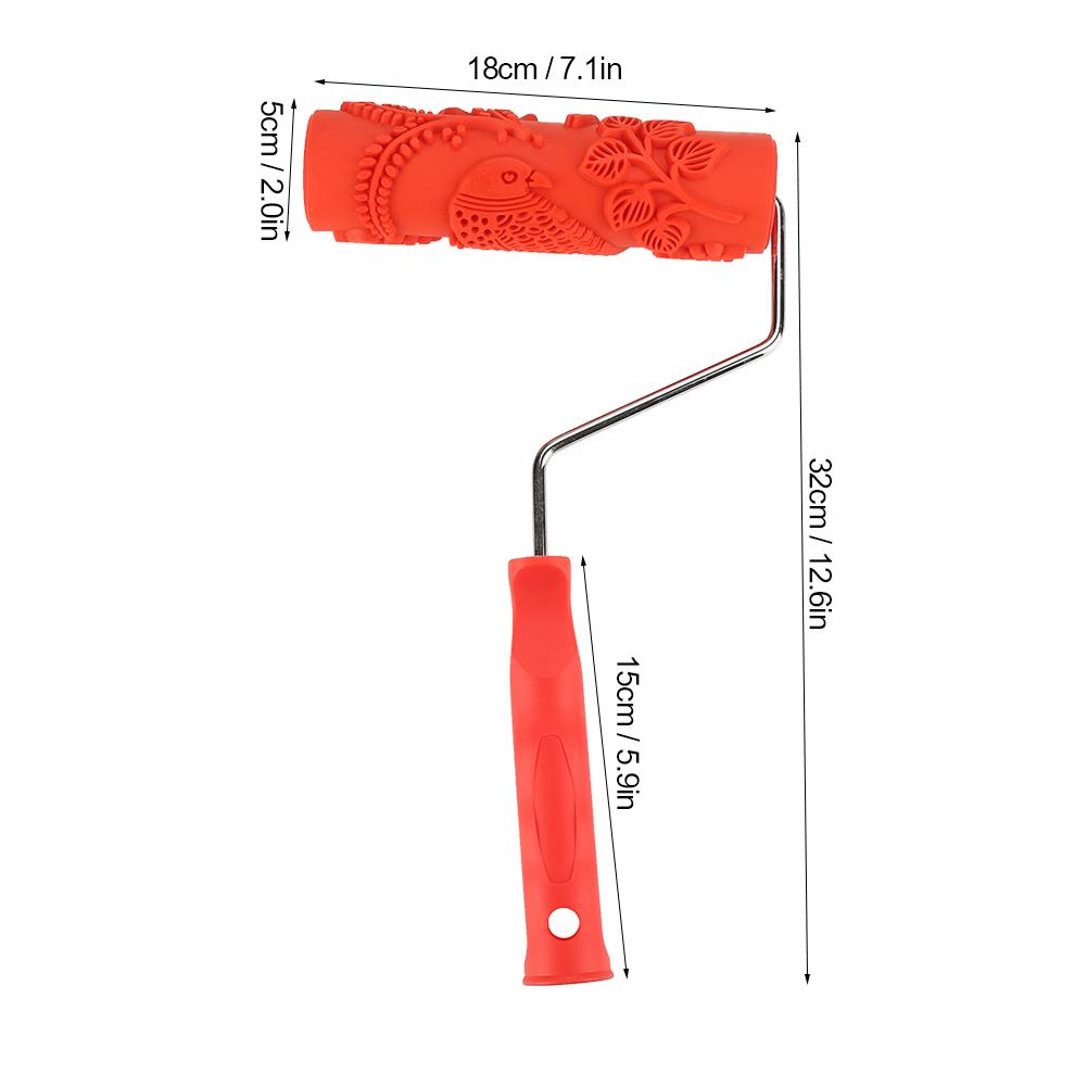 7IN Rubber Embossing Texture Wall Printing Brush Relief Roller Tool with Handle EG343T