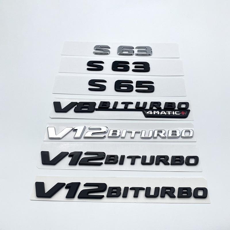 Lettere 3D S63 S65 V12 Biturbo V8Biturbo 4matic+ Emblema in ABS per Mercedes Benz W222 W223 Parafango Auto Bagagliaio Adesivo