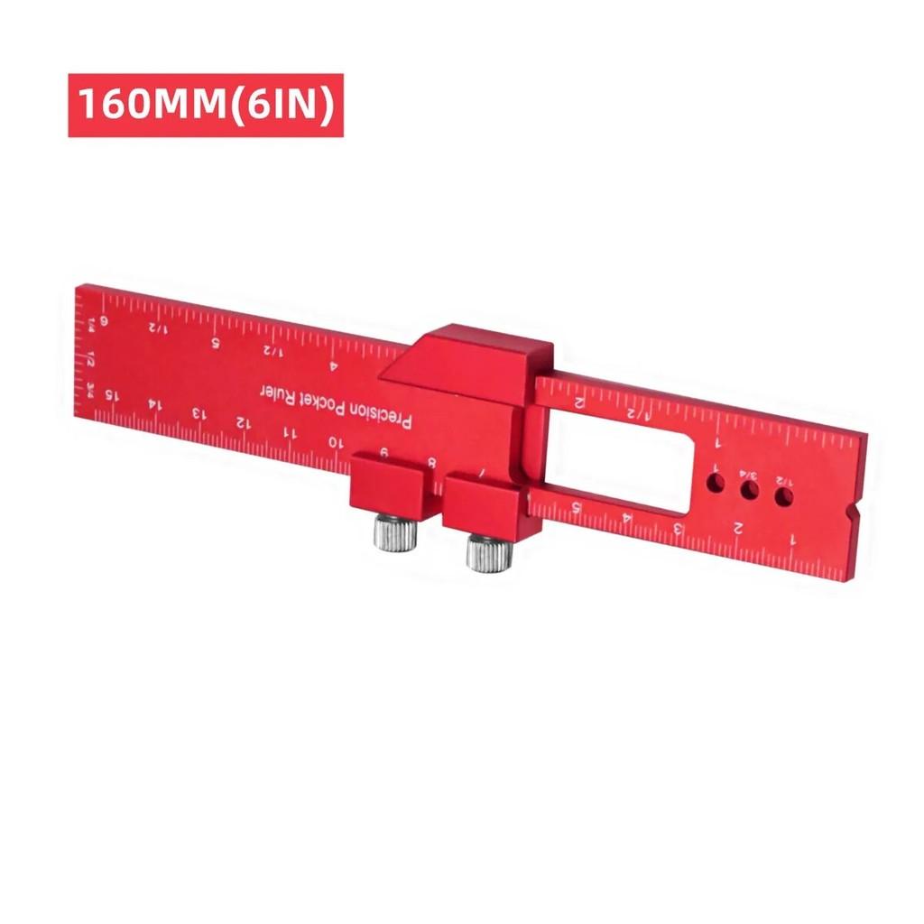 T-Type Scribing Ruler High Precision Pocket Ruler Inch and Metric Metal Slide Ruler Aluminum Alloy Woodworking