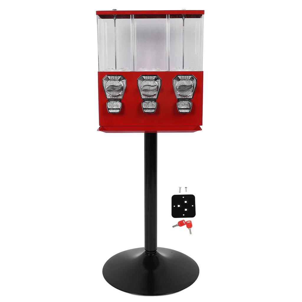 Candy Vending Machine with Stand Anti Theft Keys Triple Individual Candy Boxes Coin Operated