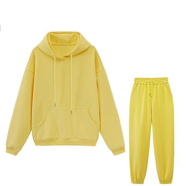 Fashion Pure Color Two-Piece Suits Casual Outfits Long Sleeve Sweatshirts Pullovers Pants Sport Wear for Women S-2XL