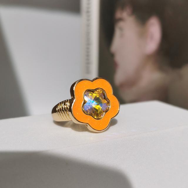 Colorful Glitter Enamel Flower Rings Y2K Fashion Floral Big Chunky Cocktail Ring for Women Girls Party Jewelry Ins Trendy New