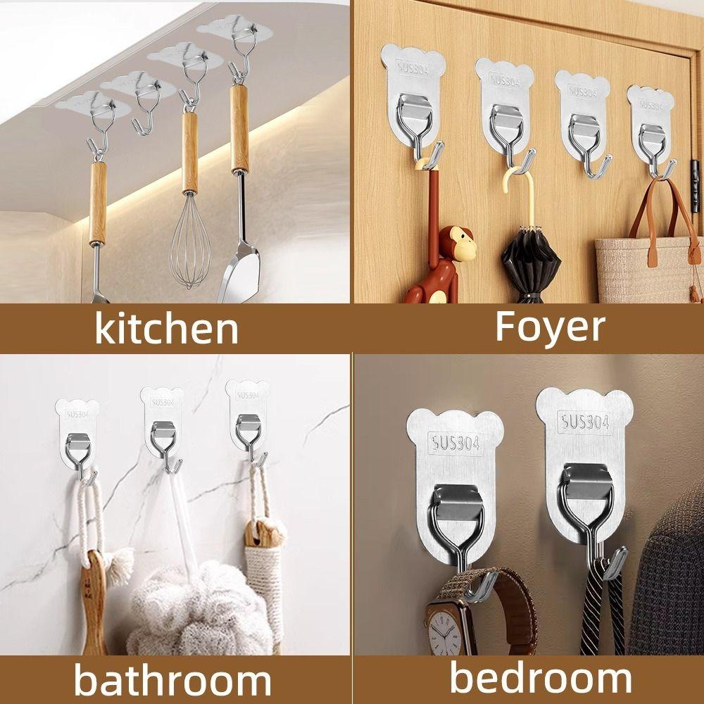 5/8PCS Stainless Steel Self-adhesive Hook No Punching Door Behind Hook Sticky Hook  Bathroom Kitchen