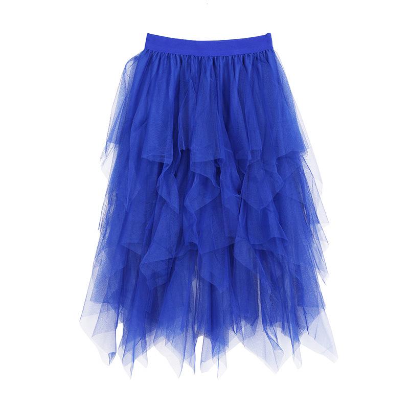 Women's High-Waisted Irregular Mesh Layered Skirt - Mid-Length Slimming Fairy Fluffy Design