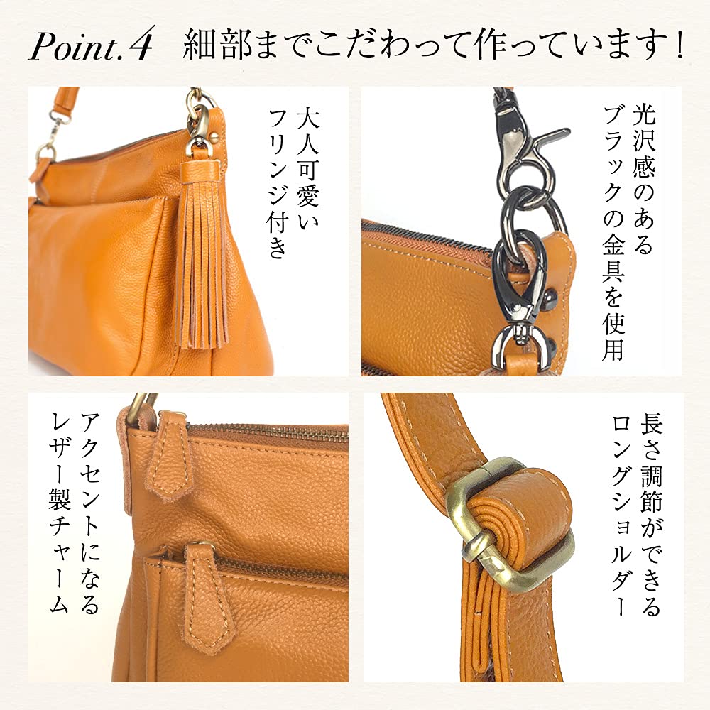 Genuine Leather Shoulder Bag for Crossbody Ariel Dark Cherry Metal [Notre Favori] Women, Handbag, Plus, (Black Fittings)