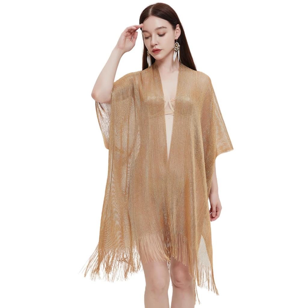 European & American Style Gold and Silver Tassel Cape - Women's Transparent Summer Shawl