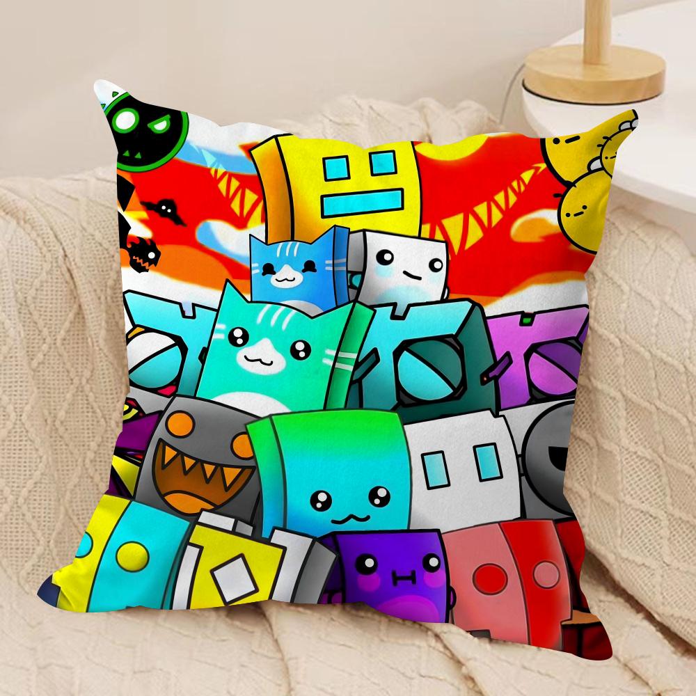 G-Geometry Dash V-Video Cushion Cover Soft Plush Fabric Double-Sided Printed Sofa Cushion Cover For All Seasons Home Decor Gift