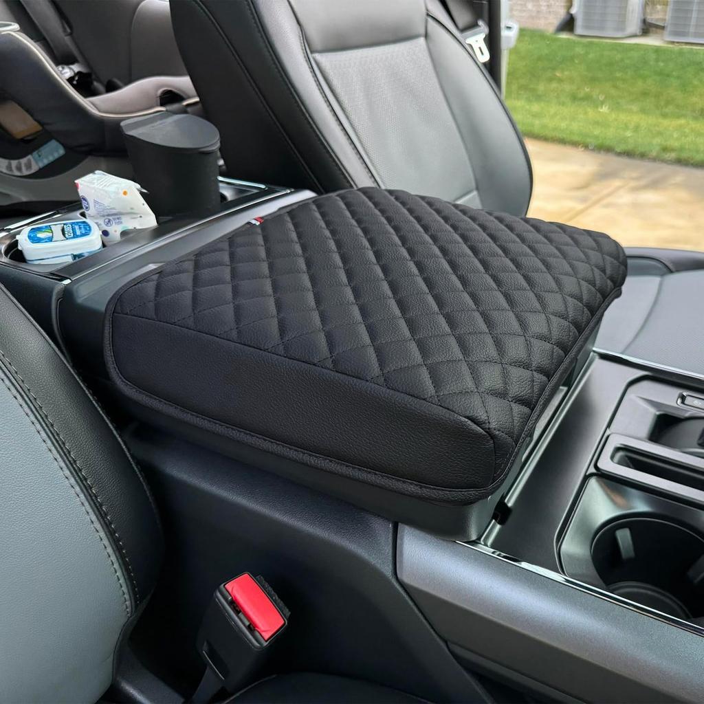 PIMCAR Center Console Cover For -2025 Ford F150, -2025 F150 Lightning Work Surface Console Armrest Cushion Leather Protector Interior Accessories