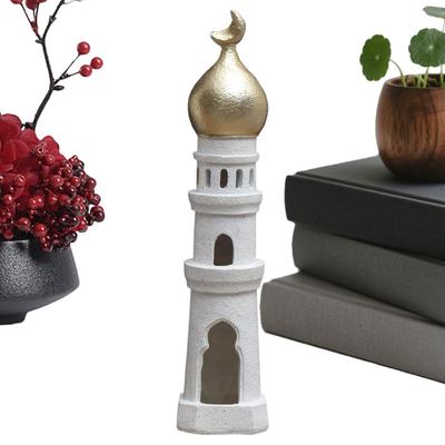 Handmade Resin Mosque Model&Tower Decoration Ramadan Castle Statue Decorations Miniature Mosque Figurines for Living Room
