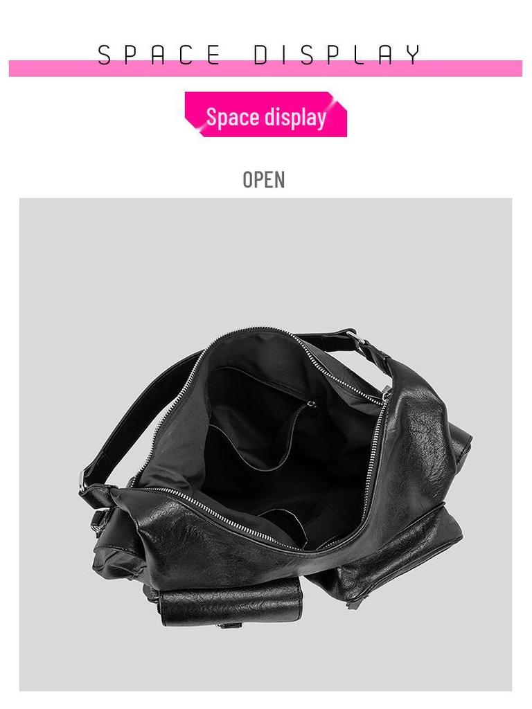 2024 Retro Multi-Pocket PU Motorcycle Shoulder Bag - Large Capacity Punk Style Handbag for Women