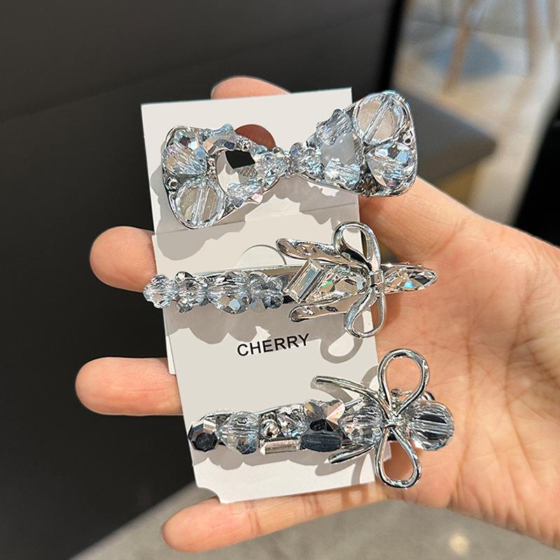 

Stylish Silver Rhinestone Bow Hair Clip - Unique Personality & Trendy Side Bang Accessory