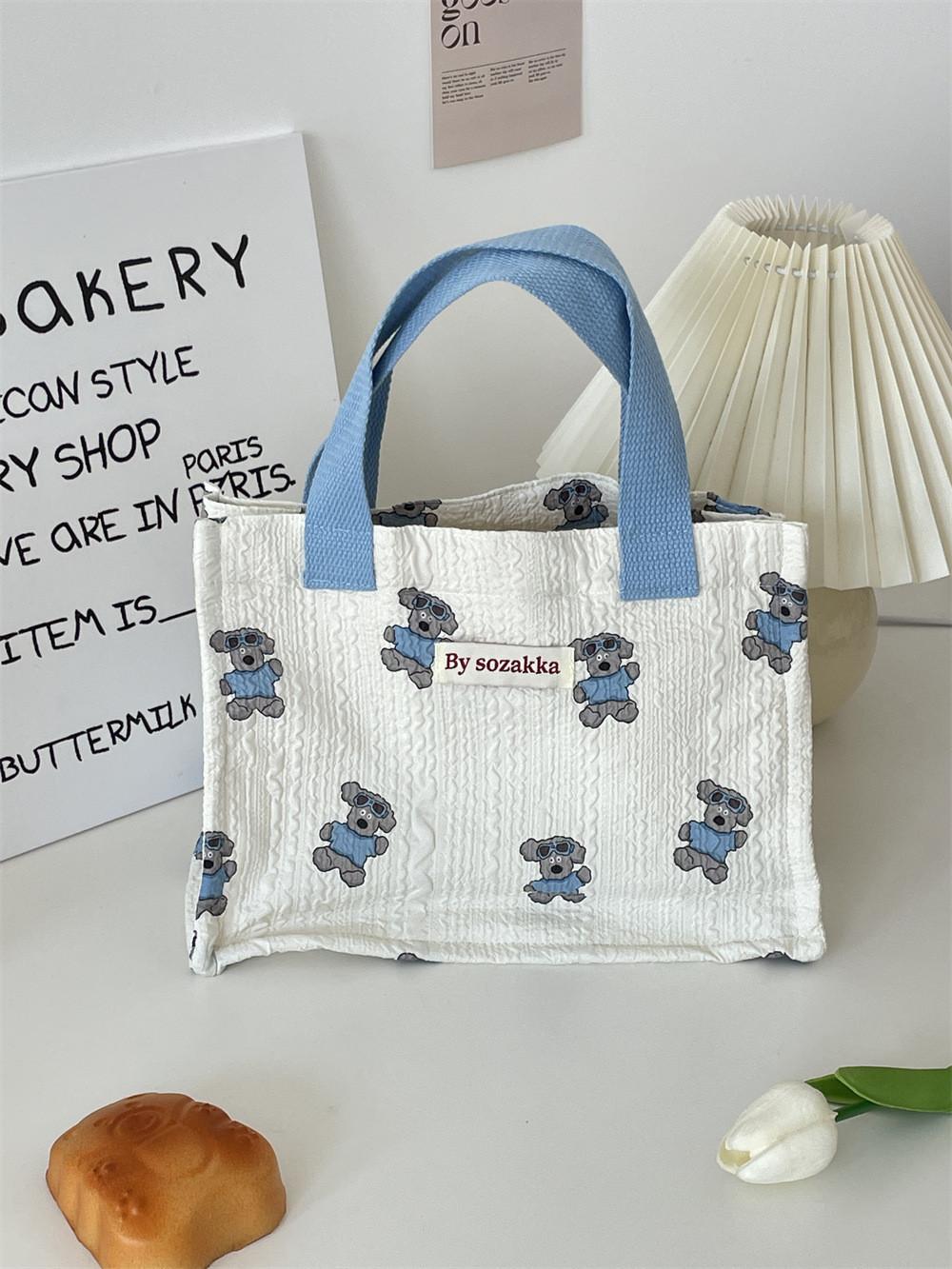 

Trendy Embossed Cartoon Lunch Tote Bag Medium Canvas Handbag For Daily Use Embossed Dog