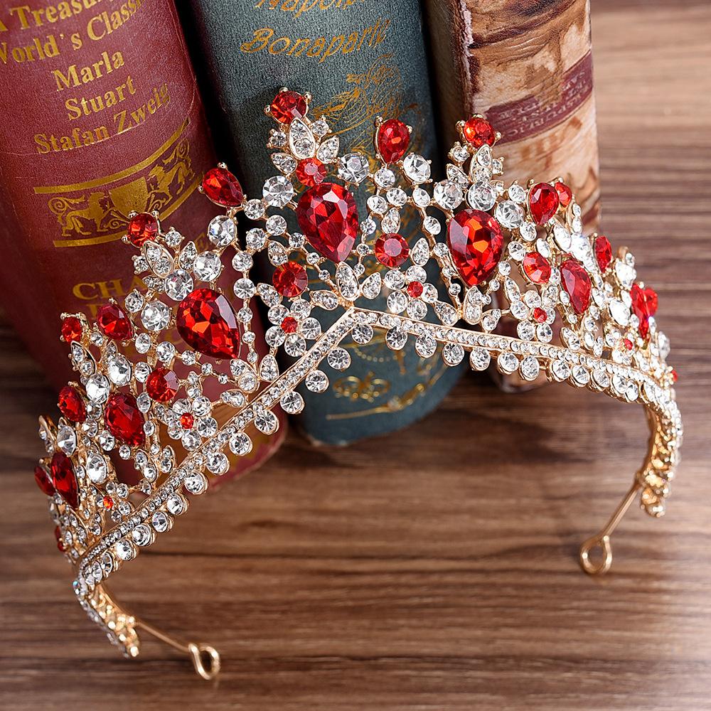 Kmvexo Baroque Rose Gold Pink Crystal Bridal Tiaras Crowns Rhinestone Diadem For Royal Bride Headbands Wedding Hair Accessories