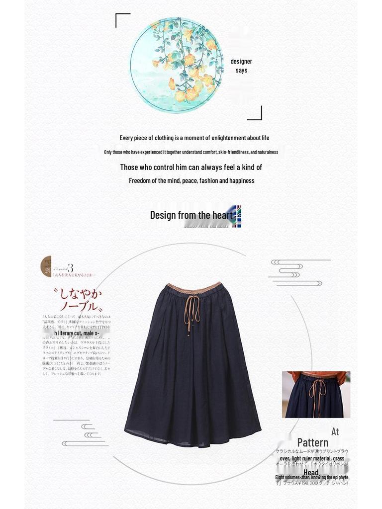 2025 Retro Graphite Wash Ramie Midi Skirt with Full Cotton Lining - Double Layer Flowy Slimming Long Skirt for Women