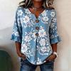 Women T-shirt Regular Fit V-Neck Half Sleeve Summer Tee 3D Digital Flower Print Pullover Tops Daily Wear