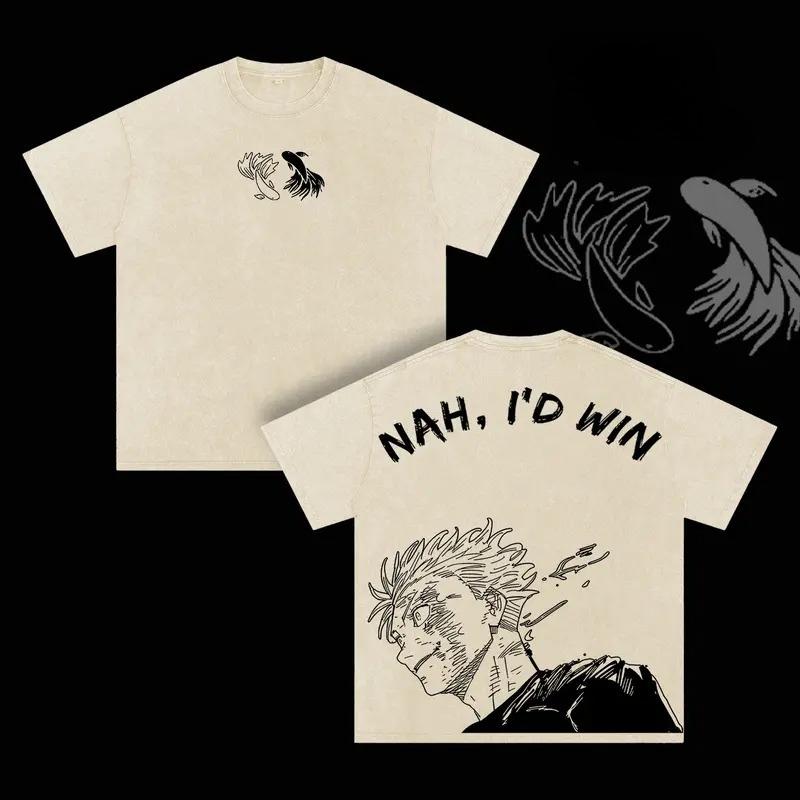 

Anime Jujutsu Kaisen Gojo Satoru Printed Tee Men Women Cotton Tshirts Vintage Washed T-shirt Harajuku Male Oversized T Shirt XXL бежевий