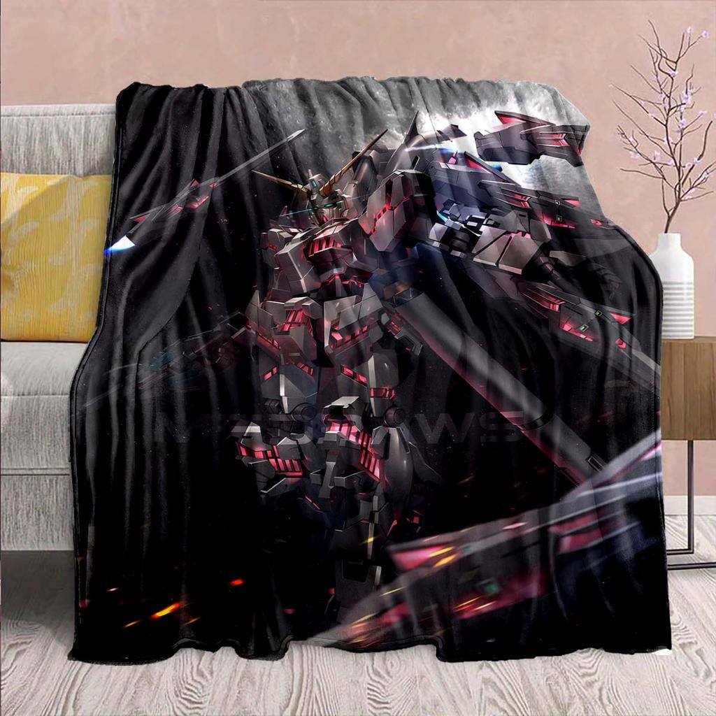 Gundam Anime Flannel Blanket - Soft Warm Perfect for Sofa, Bedding Camping Travel Office Home Decor -QJY