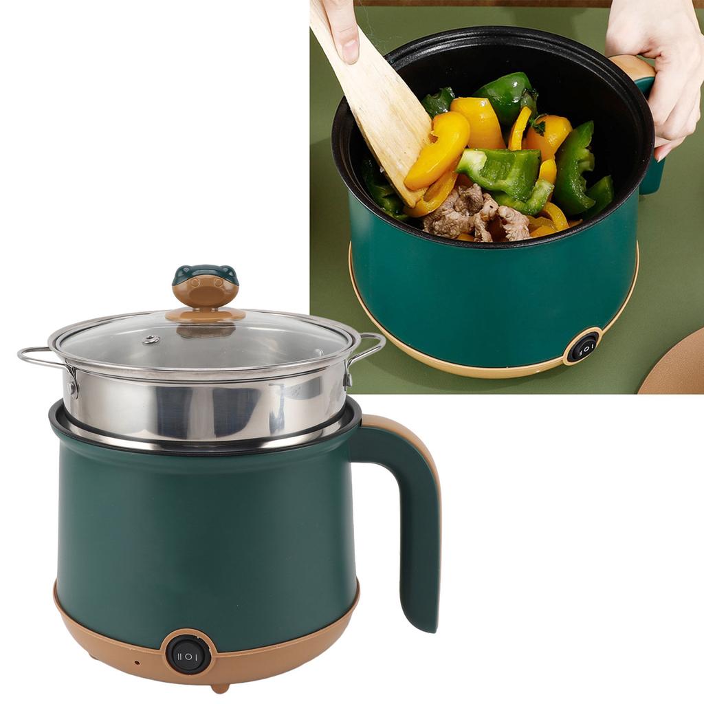 Electric Hot Pot Green 1.8L 600W Cooking Pot with 2 Anti Stick Multifunctional Cooker for Soup Noodle