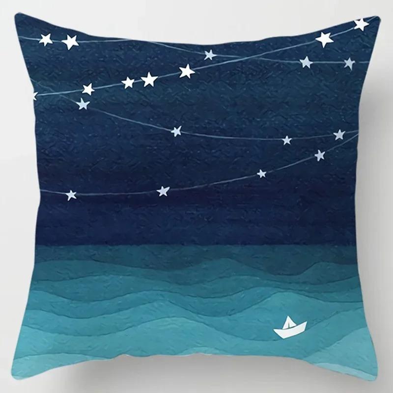 Modern Simple Dark Blue Geometric Pillowcase Home Sofa Cushion Cover