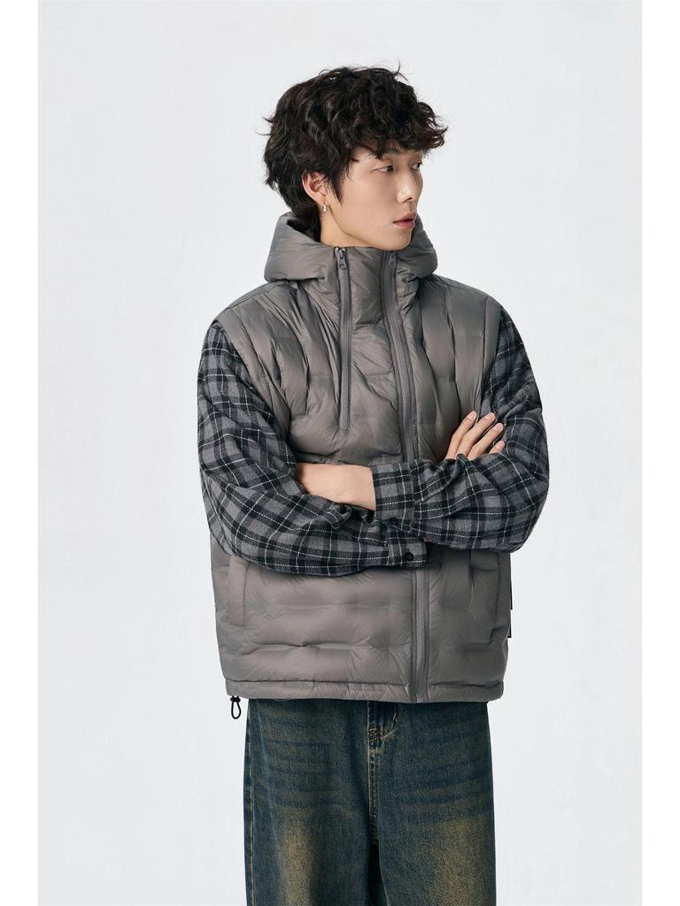 Men's Winter 90% White Duck Down Hooded Vest - European & American Style, Plus Size, Loose Fit, Embossed Shoulder Cape.