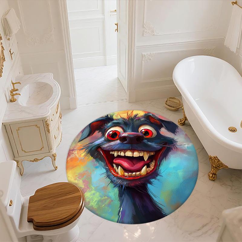 Colorful Dog,Round Area Rug,Carpet Rug for Living Room Bedroom Sofa Playroom Decor,Non-slip Floor Mat