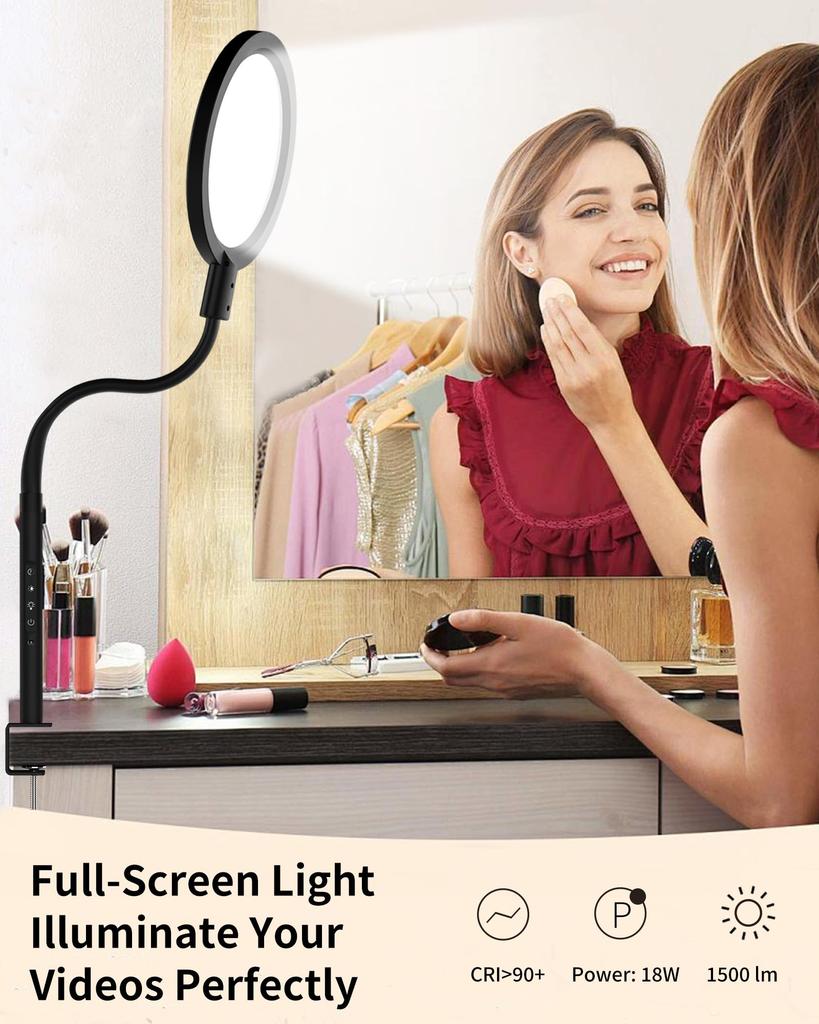Clamp-on LED Desk Lamp with Sunshade and Touch Control, Eye-Friendly, Architectural Lighting Gooseneck Task Lamp with 25 Lighting Effect Modes, Clamp