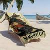 Japanese Samurai Cat Print Beach Towel Retro Ukiyo-e Warrior Cat Design Quick Dry Absorbent Microfiber Towel for Cat Lovers