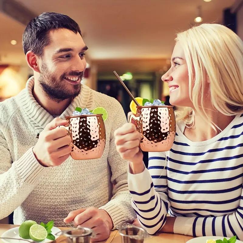 2Pcs New Cocktail Wine Cup Moscow Mule Mug Stainless Steel Hammered 500ml Copper Plated Beer Cup Bar Drinkware