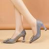 2024 New Spring and Autumn Casual Fashion Pearl Wedding Shoes Stiletto Square Rhinestone Sexy and Comfortable High Heels