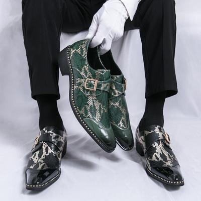 Męskie zielone buty Monks Dress Loafers z nadrukiem Buty ślubne Buty na imprezę Casual Formalne buty biznesowe Skórzane buty w dużych rozmiarach
