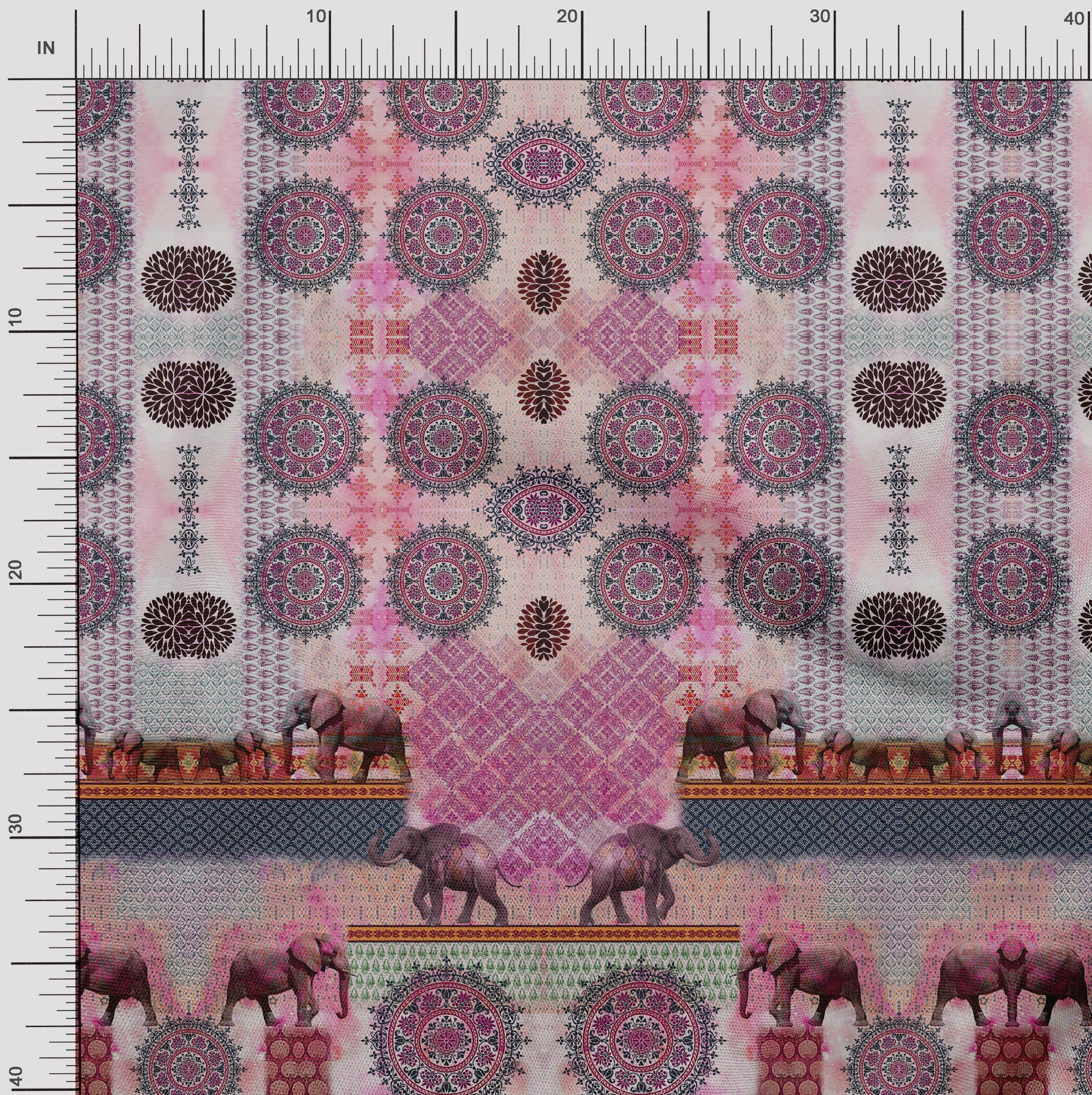 

Тканина Soimoi Cotton Voile Fabric Elephant Panel Printed Fabric 1 метр 42 дюйма 42 Inch Wide - Poly Crepe персиковий