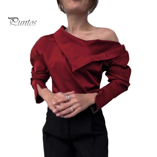 

Женская рубашка с пуговицами, водолазка с длинными рукавами, повседневная свободная рубашка, однотонная блузка с открытыми плечами S вино красного